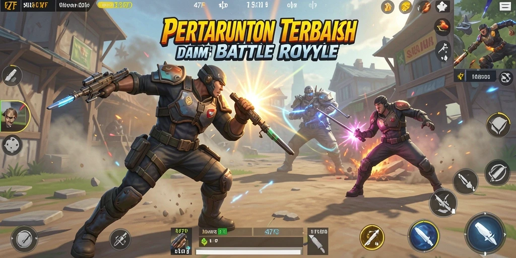Screenshot gameplay 47F menunjukkan aksi intens dalam pertempuran Battle Royale.