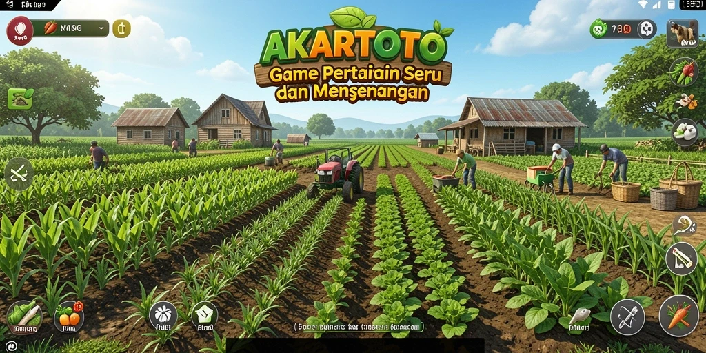 Tampilan gameplay AKARTOTO yang menggambarkan aktivitas pertanian seru.