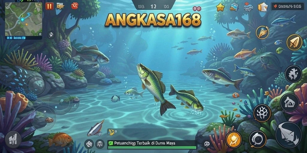 Screenshot ANGKASA168 menampilkan pemain yang sedang memancing di laut yang indah.