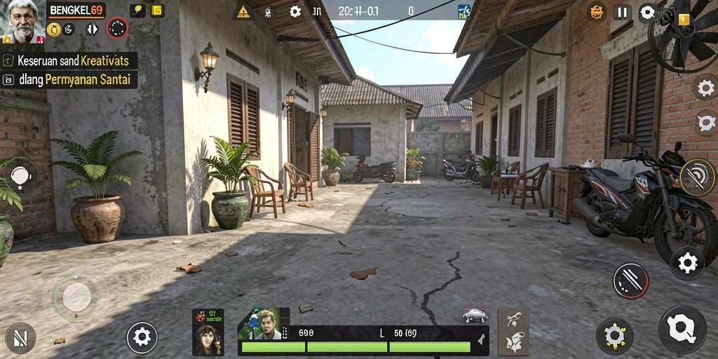 Tampilan utama gameplay BENGKEL69 dengan elemen santai yang menyenangkan.