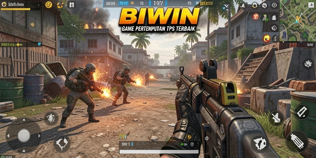 Tampilan screenshot utama BIWIN dengan aksi pertempuran intens.