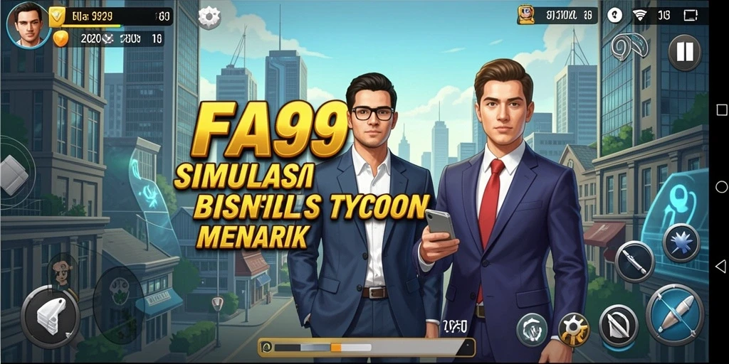 Tangkapan layar gameplay FA99 menampilkan aktivitas membangun bisnis yang seru.