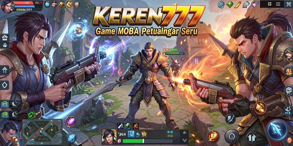 Tangkapan layar gameplay KEREN777 dengan aksi pertarungan MOBA yang seru.