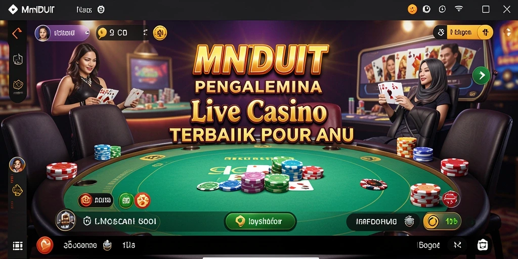 Screenshot gameplay MNDUIT yang menampilkan dealer profesional dan suasana kasino langsung.
