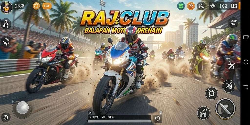 Tangkapan layar menunjukkan aksi balap motor yang mendebarkan di RAJACLUB.