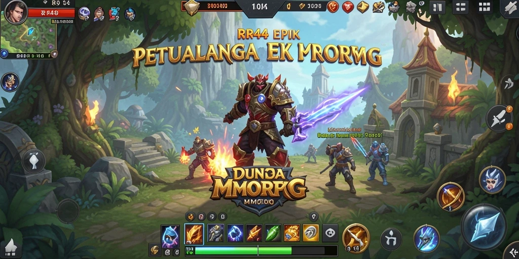 Screenshot gameplay <strong>RR44</strong> menampilkan pertarungan epik di dunia fantasi.
