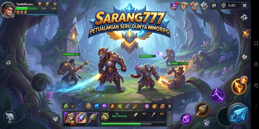 Screenshot gameplay SARANG777 menampilkan pertarungan epik dalam dunia MMORPG.