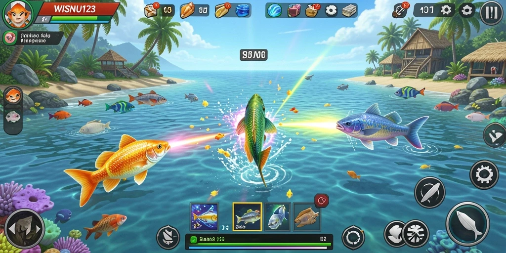 Screenshot gameplay WISNU123 yang seru menembak ikan.
